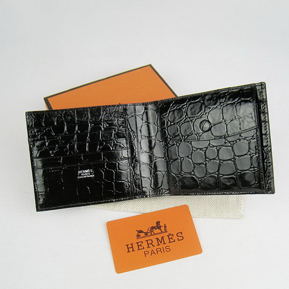 Cheap Replica Hermes Black Crocodile Veins Bi-Fold Wallet H014 - Click Image to Close